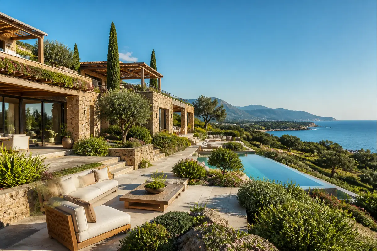 Villa di lusso con piscina e vista mare in un ambiente naturale e rilassante